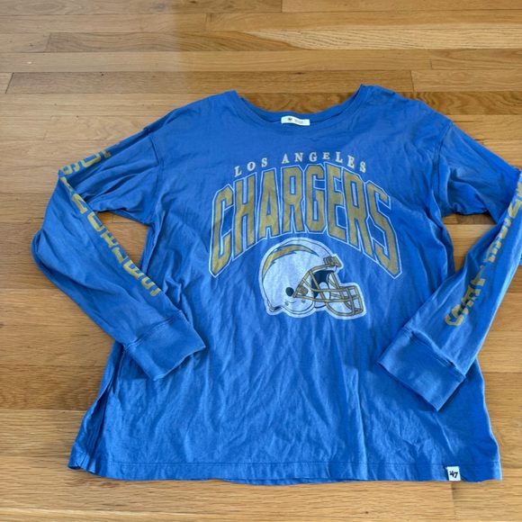Women's Blue Distressed Los Angeles Chargers Tom Cat 100% Cotton long Sleeve Top - Picture 3 of 11